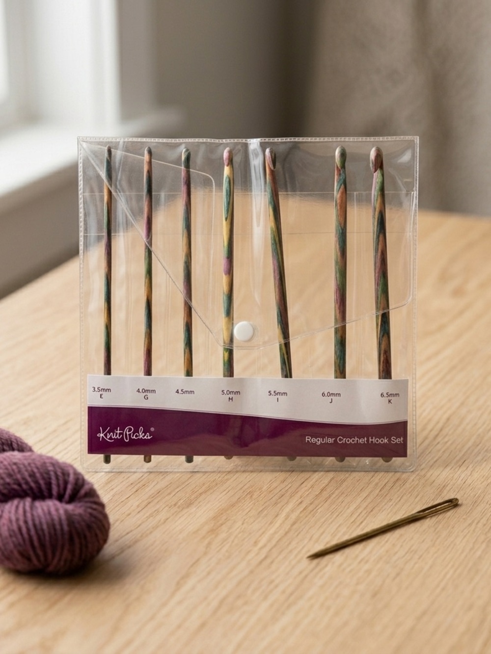 Knit Picks Caspian Regular Crochet Hook Set 7 Hooks Wood Laminated Multi-Color